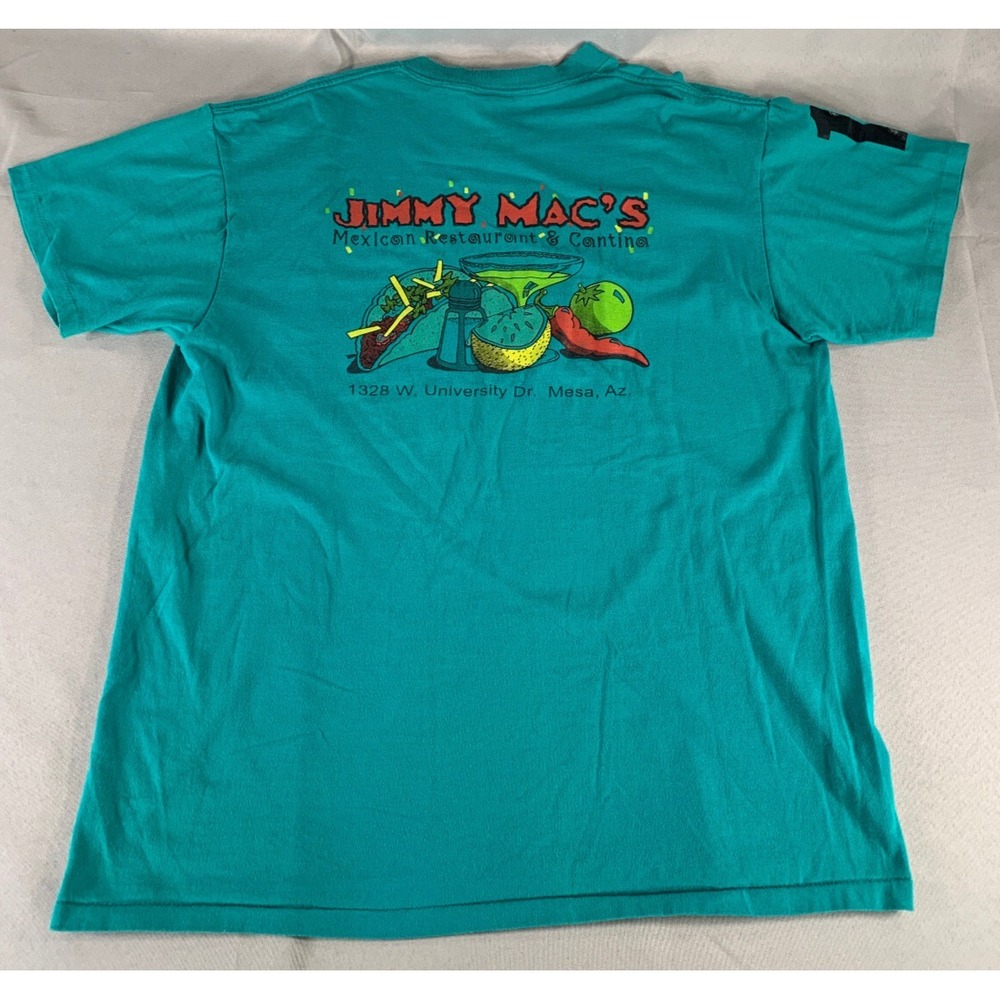 VTG Oneita Jimmy Mac's Cantina T-Shirt Sz XL Teal Green Margarita Mexico Bar Tee